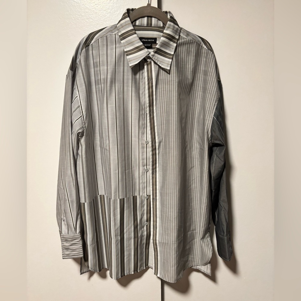 Men's Striped Casual Button Down Shirt - Black and Gray